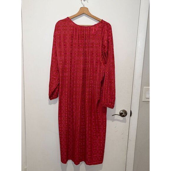 Zara Red Long Sleeve V-Neck 70's Retro Print midi Dress Women's Size M - Picture 5 of 9